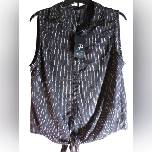 Adrianna Papell Tops - NWT Adrianna Papell Black and White Polka Dot Sleeveless Top Tie Front Size L